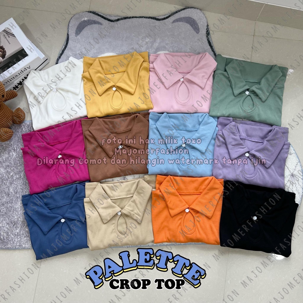 MAJOMER ® | PALETTE CROP TOP - CROP TOP KERAH KANCING RIB POLO - KAOS WANITA