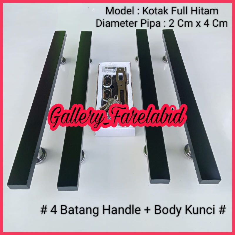 Handle Pintu Rumah Stainless Steel Kotak Hitam 45 Cm Full Set Body Kunci Gagang Pintu Rumah Modern Mewah Set Bodi Pelor Pegangan Pintu Kupu Tarung Tarikan Pintu Rumah Utama Minimalis