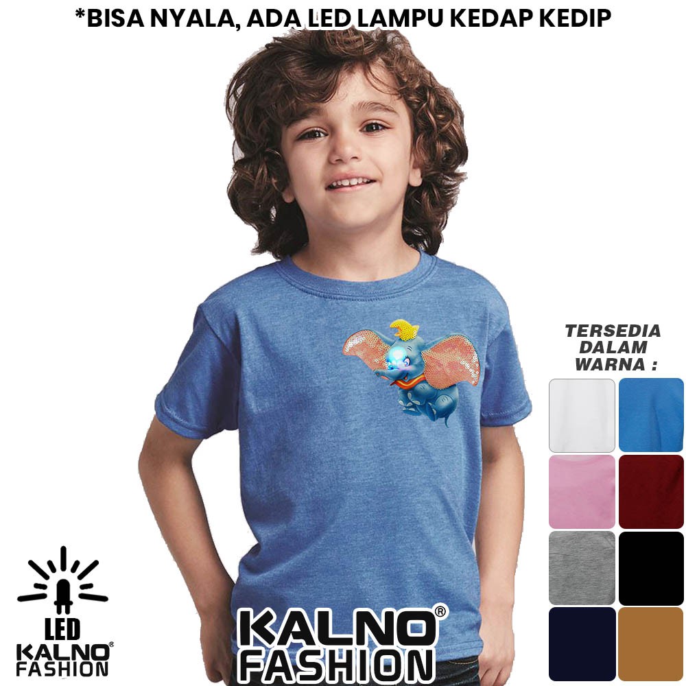 baju anak gambar gajah 1 LED umur 1 - 7 tahun, baju anak karakter bisa nyala