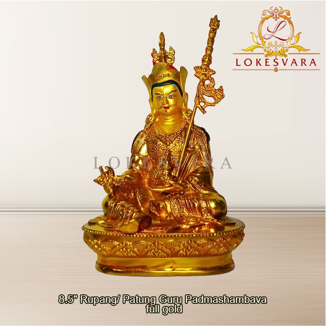 Patung Rupang Arca Logam Padmasambhava 8.5inch Full Gold