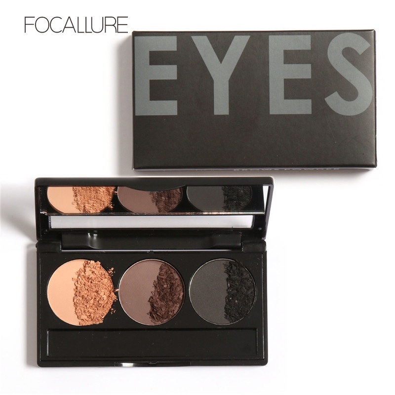 FOCALLURE 3-Warna Eyebrow Powder with Free Brushes (BPOM &amp; 100% ORI )