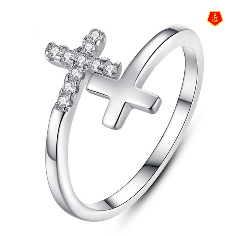 [Ready Stock]Fashion Diamond Double Layer Cross Ring