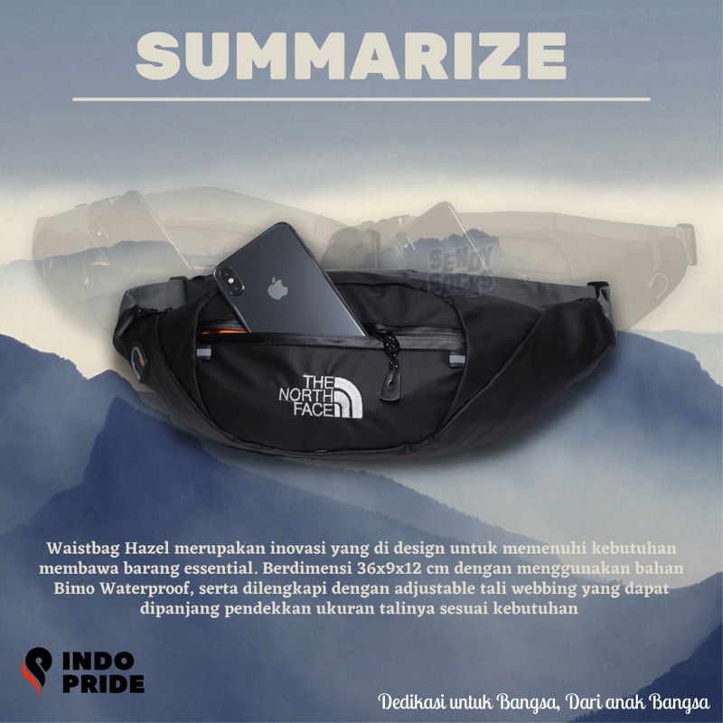 Tas Pinggang TNF Pria Waterproof Waist Bag Hezel Pria Anti Air Anti Sobek