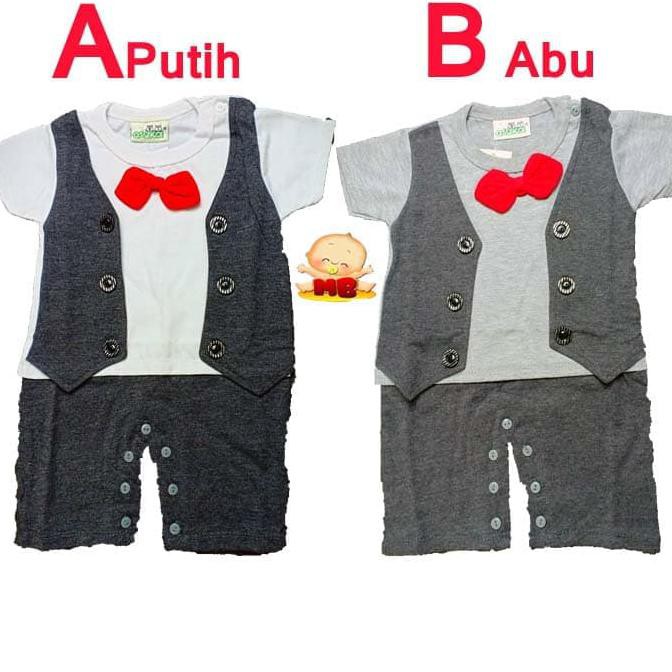 Baju Bayi Cowok Baru Lahir Romper Jumper Tuxedo Bayi Newborn Geral - Warna A Putih