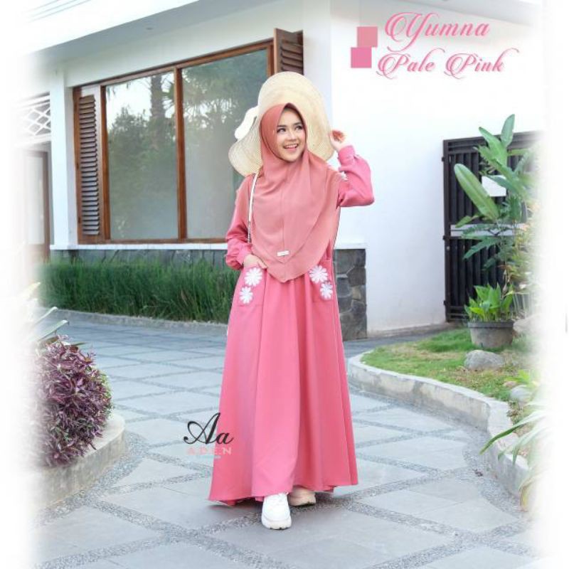 Gamis Aden Yumna Pink, gamis aden terbaru [size S]