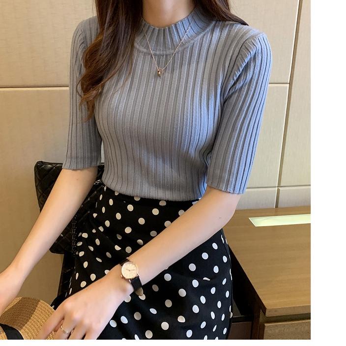 Midi Turtleneck Premium Turtle Neck Lengan Pendek Atasan Baju Rajut Wanita Santana