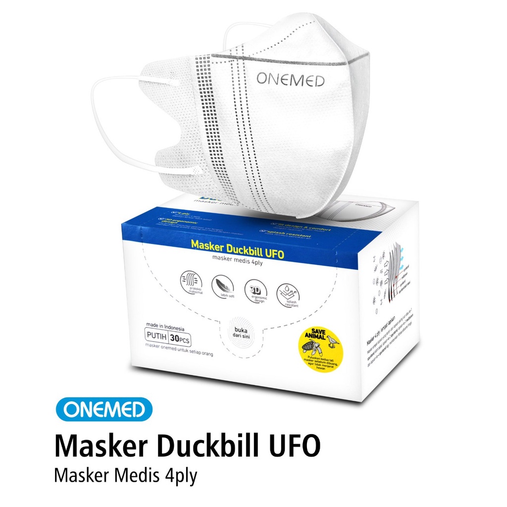 Masker Karet Medis Duckbill UFO Putih 4ply OneMed Box Isi 30 Lembar OJB