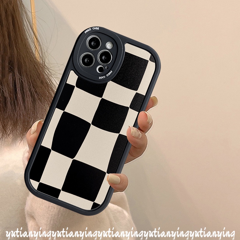 Soft Case Tpu Motif Kotak-Kotak Hitam Putih Untuk IPhone 6 6S Plus 11 XR 7 8 Plus 8 Plus X XS Max 13 12 Pro Max SE 2020