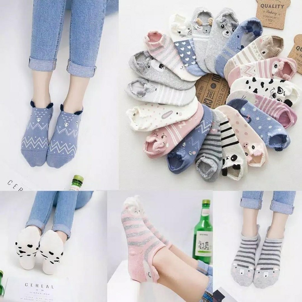 WS107  KAOS KAKI REMAJA SEMATA KAKI MOTIF KARAKTER ANIMAL ALA KOREA-PINK PIG
