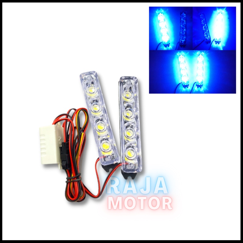 Lampu Motor DRL Kedip Strobe Blitz 8 LED 2 mode Universal Motor-Biru Biru