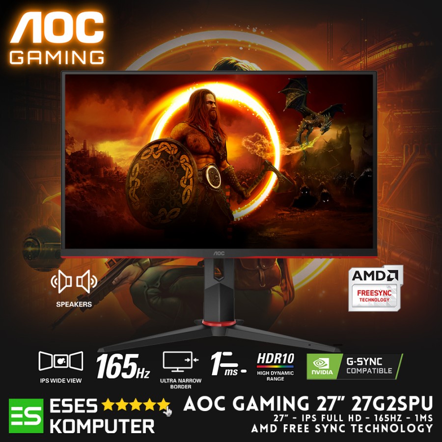 Monitor AOC Gaming 27G2SPU 27 Inch 165Hz 1ms IPS HDR Adaptive Sync