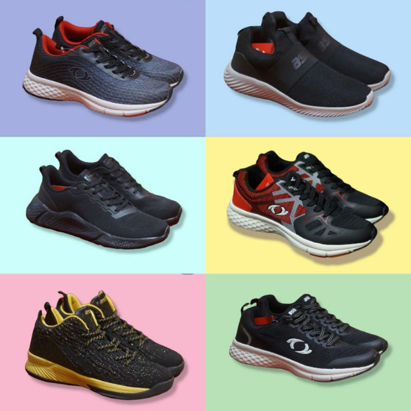 SALE SPORT STATION SEPATU RUNNING ASTEC MEN PRIA BLACK GREY BLUE ORIGINAL