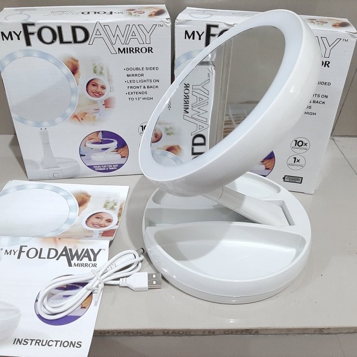 My Fold Away Cermin Pembesar Makeup Lampu LED Box Kosmetik
