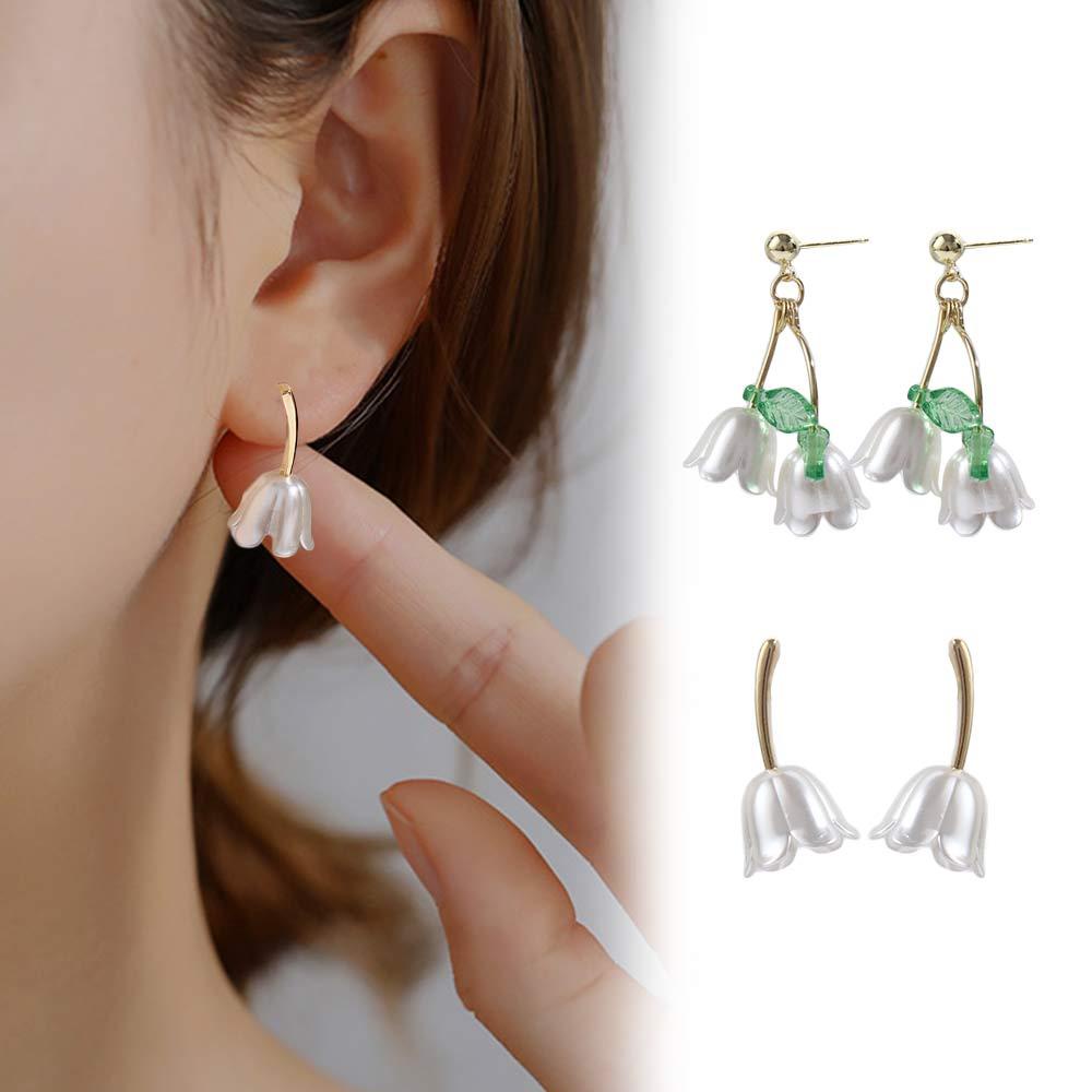 Needway Tulip Anting Manis Geometri Sederhana Jarum Perak Anting Perempuan Daun Perancis