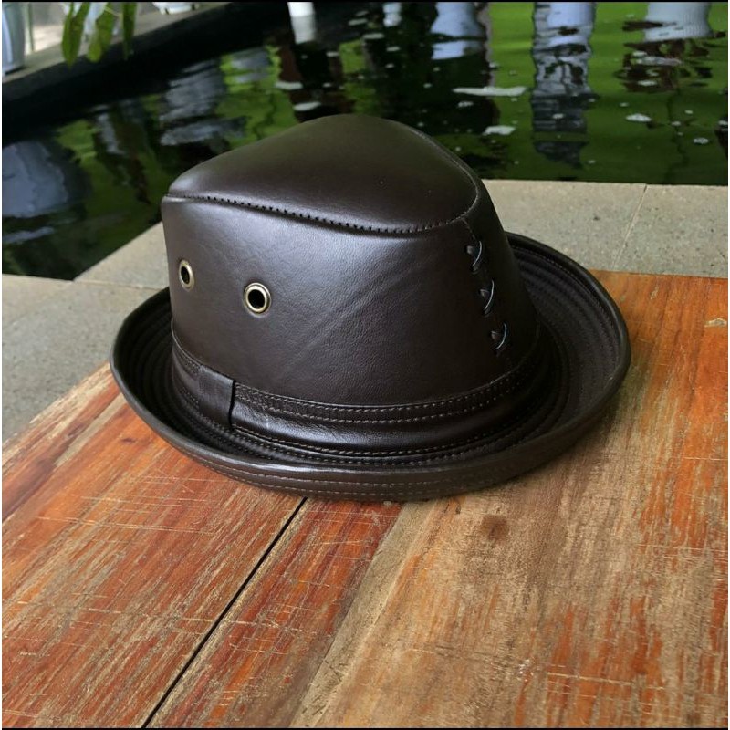 Topi kulit Asli, Topi Kulit Fedora, Topi Fedora, Topi Kulit