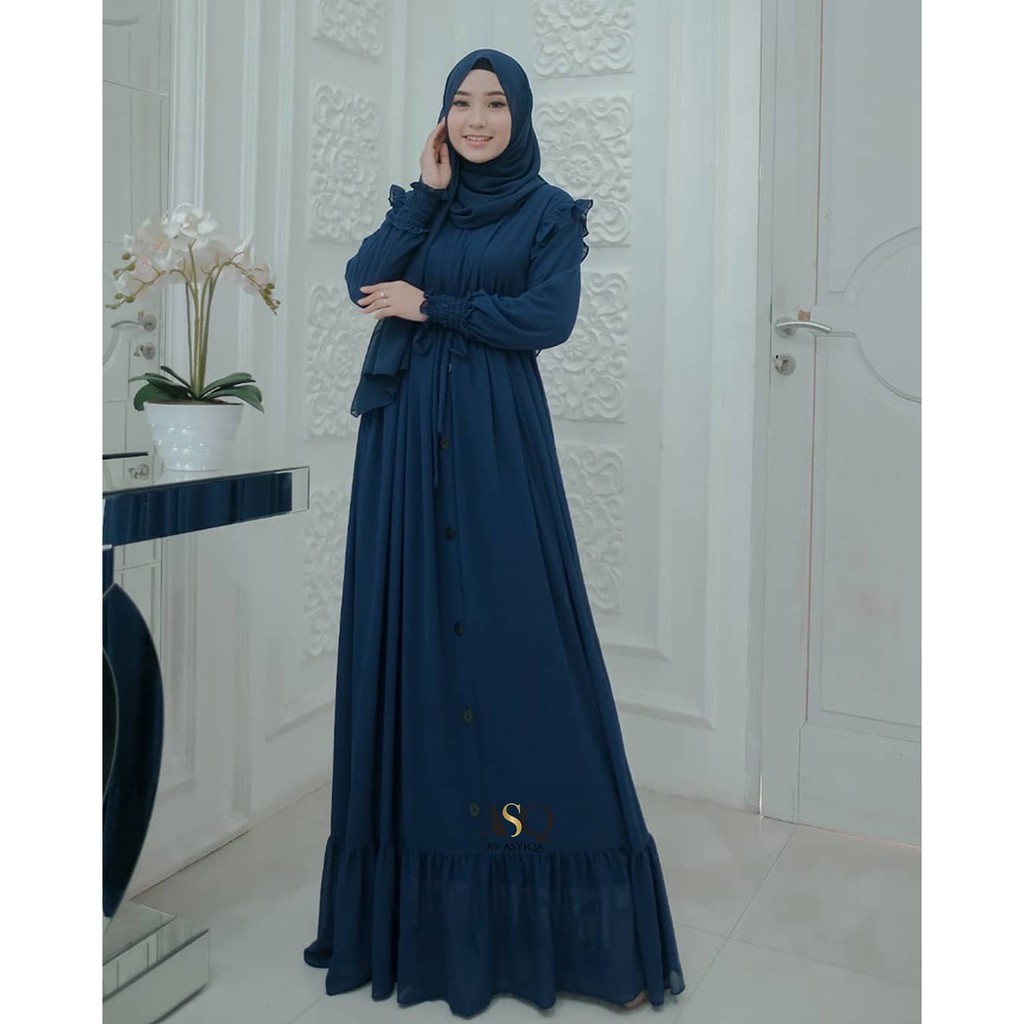 Zalfa Dress - Gamis Muslim Wanita Remaja atau Dewasa Kombinasi Kancing Bahan adem melar dan jatuh