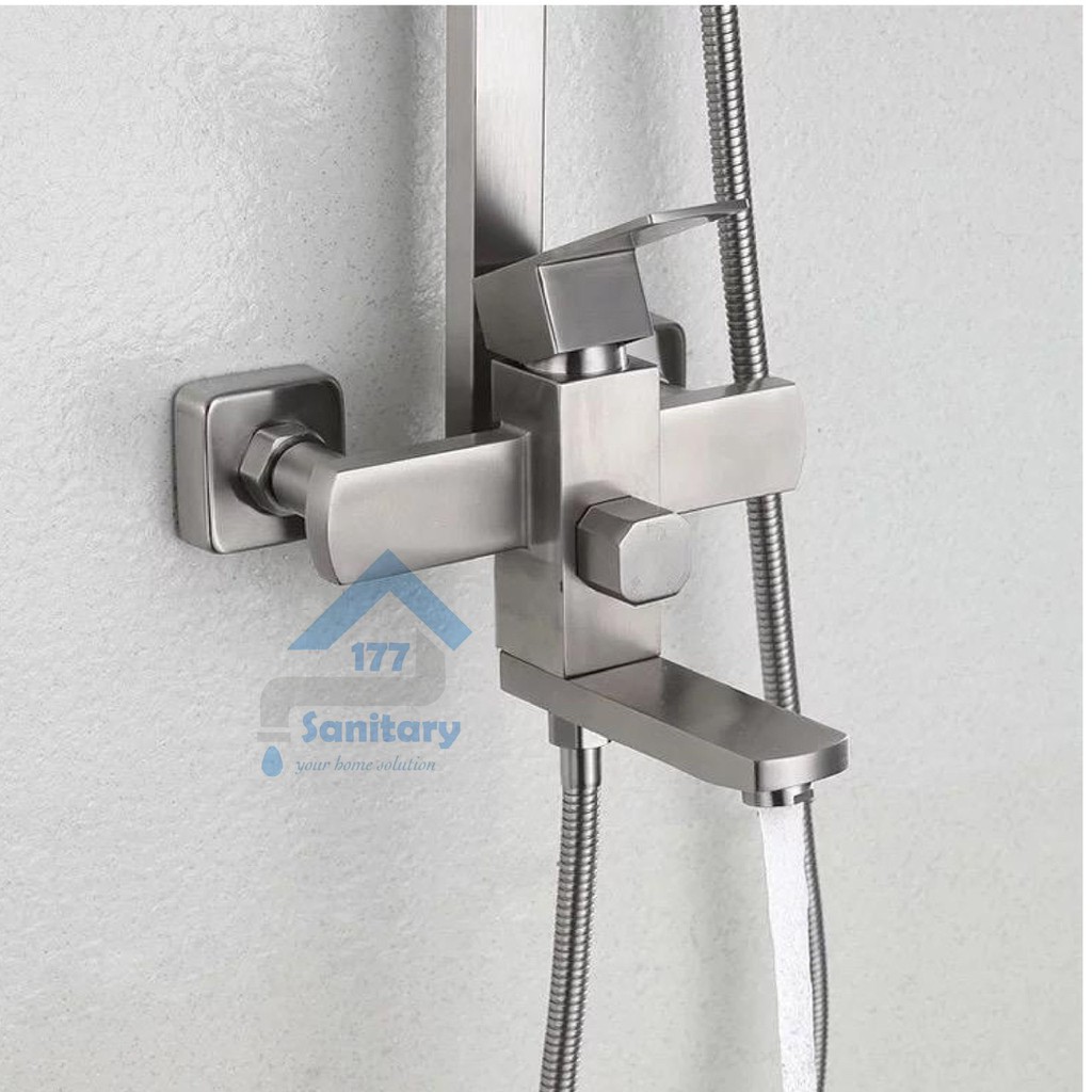 Tiang Shower column stainless 304 Set Minimalis Kotak 1003 &amp; Kran Panas Dingin segi stenlis kolom mixer complete set kotak stenlis