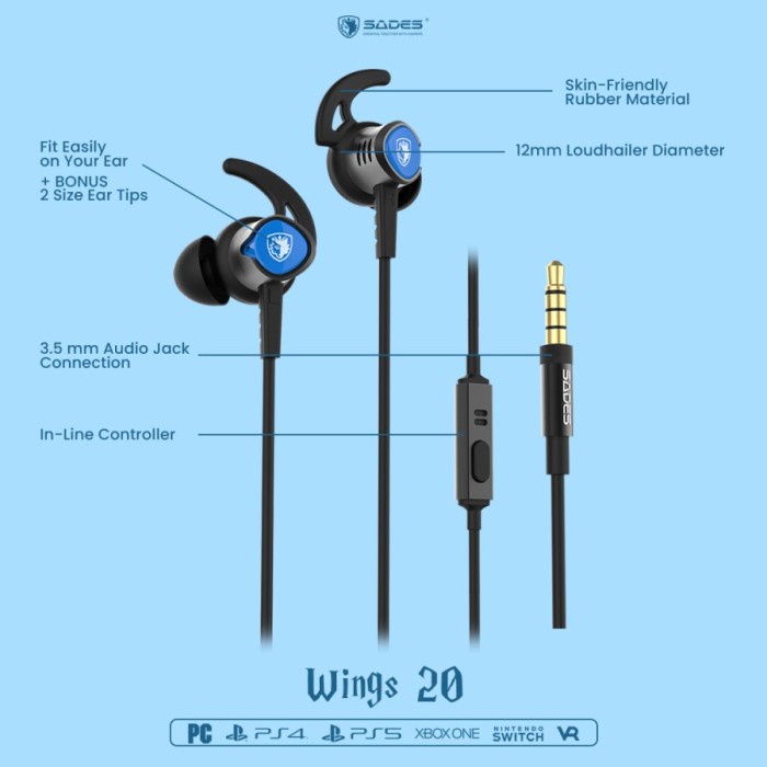 Earphone Gaming Sades Wings20 In-ear 3.5mm Headset Wings 20