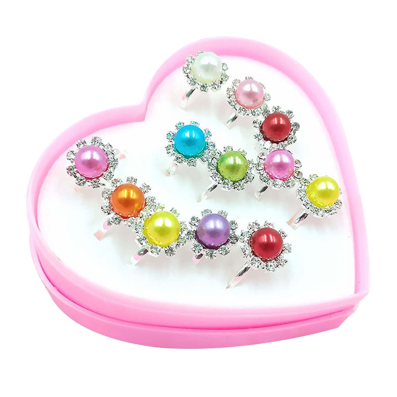 Siy 12 / 36pcs / Kotak Cincin Alloy Adjustable Motif Kartun Hati Untuk Anak Perempuan / Pesta Ulang Tahun