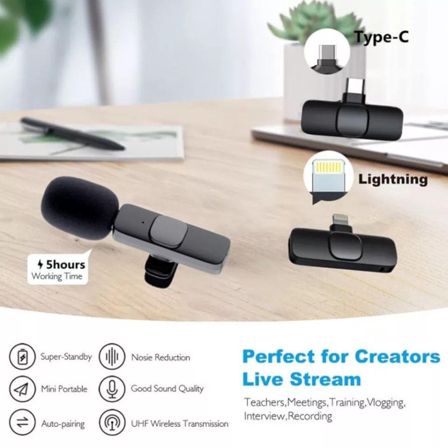 Mic Wireless Hp Vlog Youtuber  K9 Microphone Wireless Mic Clip On 20m Vlog Smartphone Type C / Iphone Portable Mic for Iphone and Android Smartphone Condenser