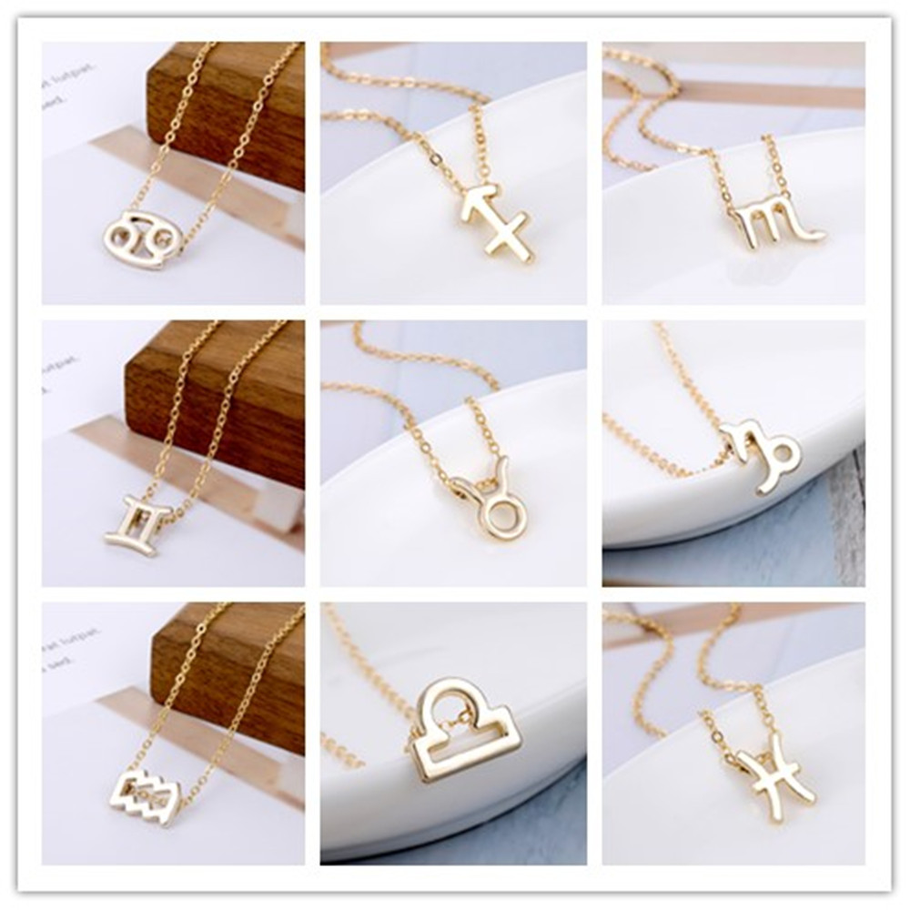 12 Horoscope Zodiac Sign Gold Pendant Necklace For Women Men Aries Leo 12 Constellations Jewelry Kids Christmas Gifts