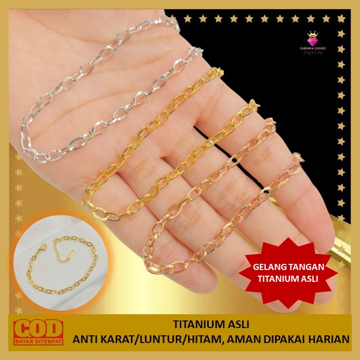 Gelang Tangan Wanita Rantai Polos Gelang Pria Unisex Titanium Asli Anti Karat Gold Rosegold Putih Si