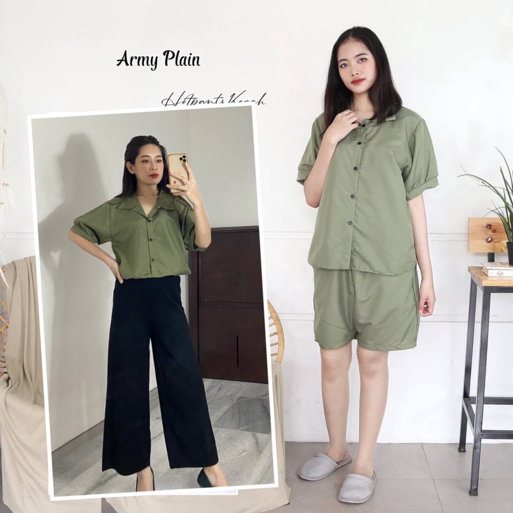 IZANY Piyama Dewasa Hotpant Lengan Balon / HP / Set Celana Pendek Dewasa banyak varian RAYON-ARMY PLAIN SA