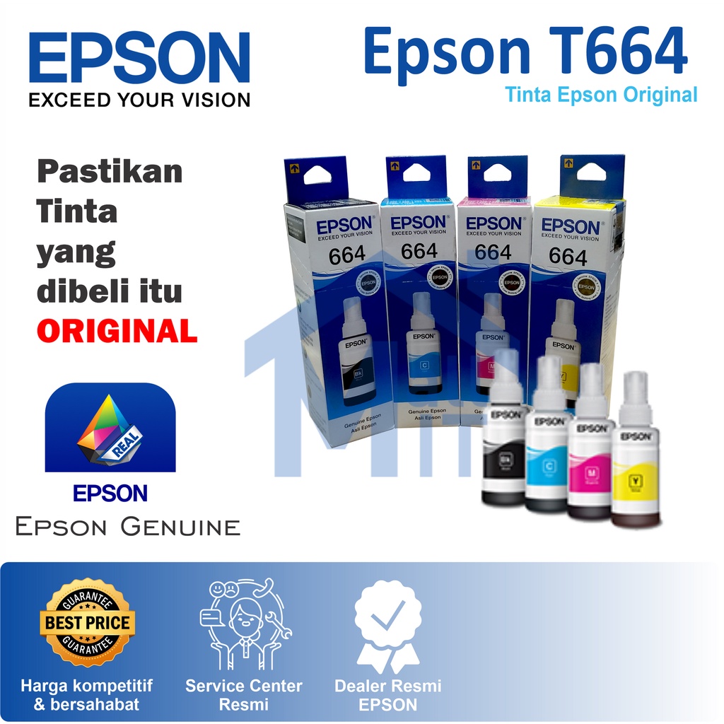 (BISA COD) (ORI) TINTA EPSON T664 T-664 T 664 T6641 T6642 ORIGINAL L120 L121 L1300 L1455 L310 L360 L565