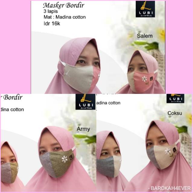 Masker LUBI BORDIR Bunga Cantik 3 Lapis