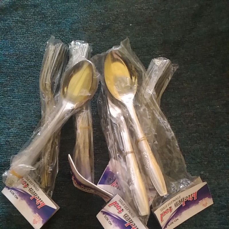 Sendok Garpu garbu alat makan makanan mie stainless steel awet Lusinan Grosir isi 12-2