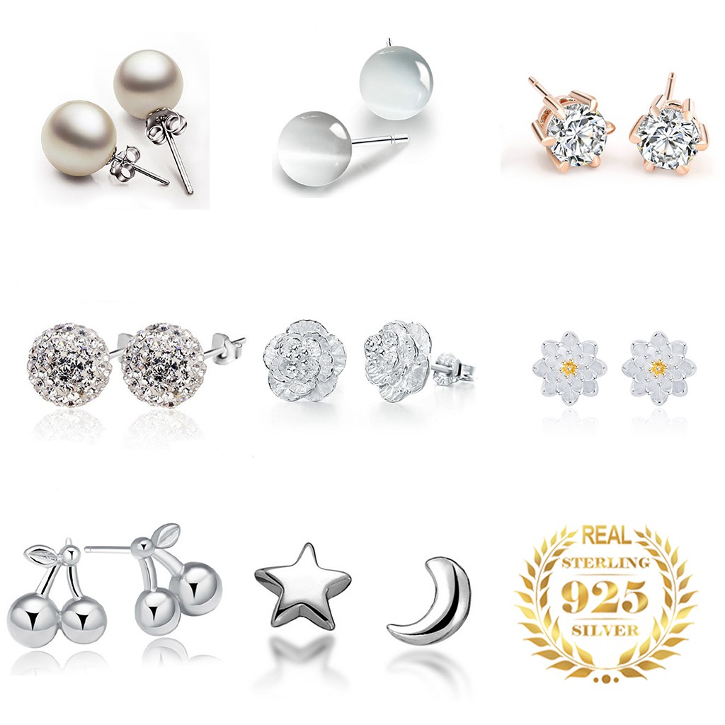 925 anting perak sterling anting-anting wanita dengan perhiasan fashion berlian