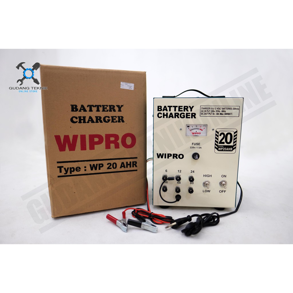 Charger Aki Mobil Motor WIPRO 20AH / Baterai Charger 20AH / Cas Accu 20 AH