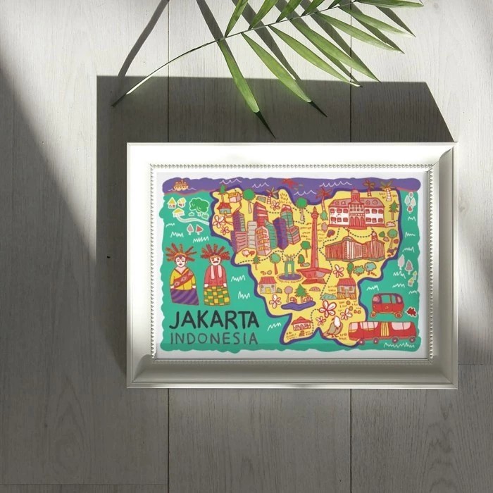 

Jakarta Pictorial Map Art Print A4 Size 21x29.7 cm - No Frame