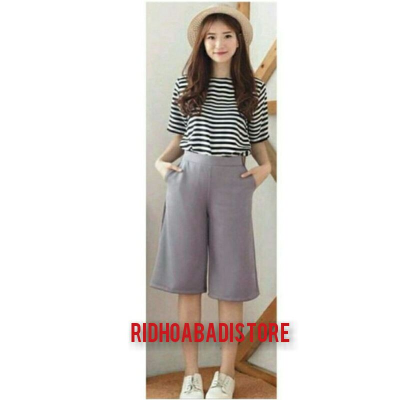 Celana Kulot Pendek Bahan Scuba,Celana Dewasa 7/8-1