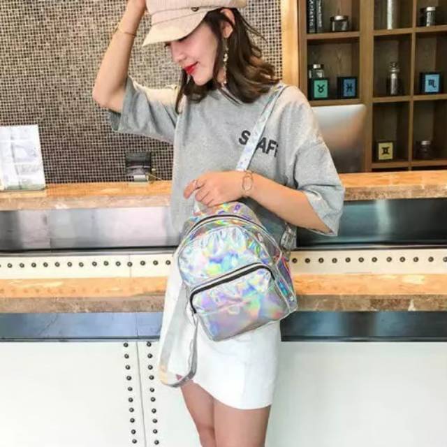 Tas Ransel HOLOGRAM GLOWSHY /tas ransel glowing /tas warna glamour