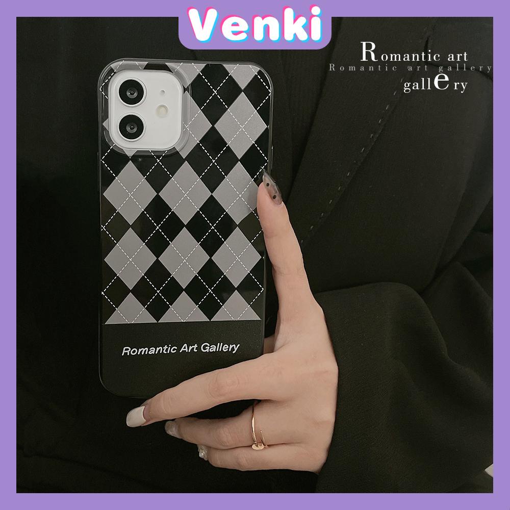 Soft Case Silikon Hitam Glossy Motif Berlian Kotak-Kotak Untuk Iphone 13 Pro Max / 12pro Max / 11 / Pro Max / 7p / 8 / 7p / 8p / X / Xr / Xs Max