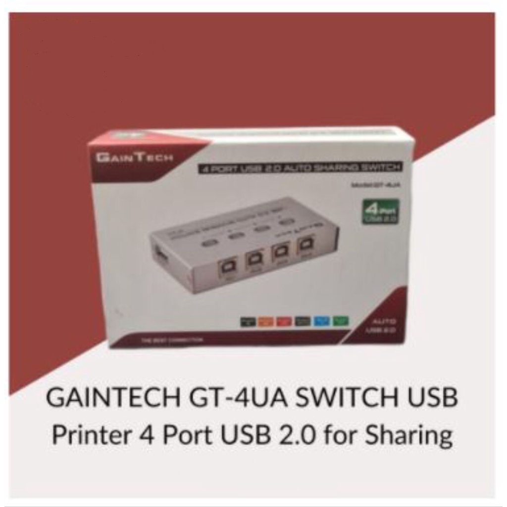 Usb 2.0 switch auto gaintech 4 port sharing for universal printer gt-4ua - Usb2.0 switcher printer 1 pc to 4 print otomatis