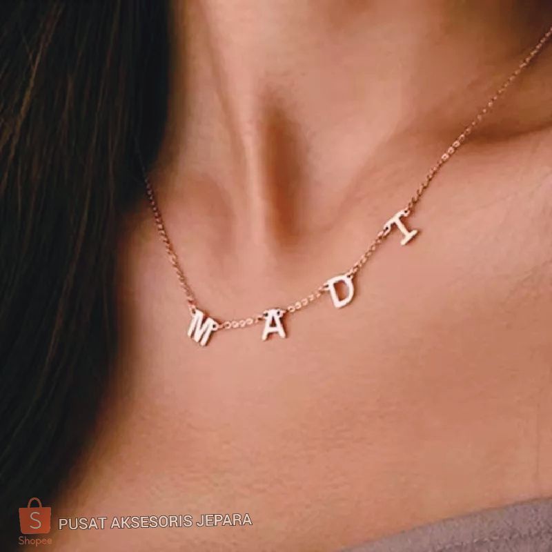 Kalung Choker Huruf Nama Trendi Kustom untuk Wanita Hadiah Kalung Liontin Nama Huruf Inisial Emas Ba