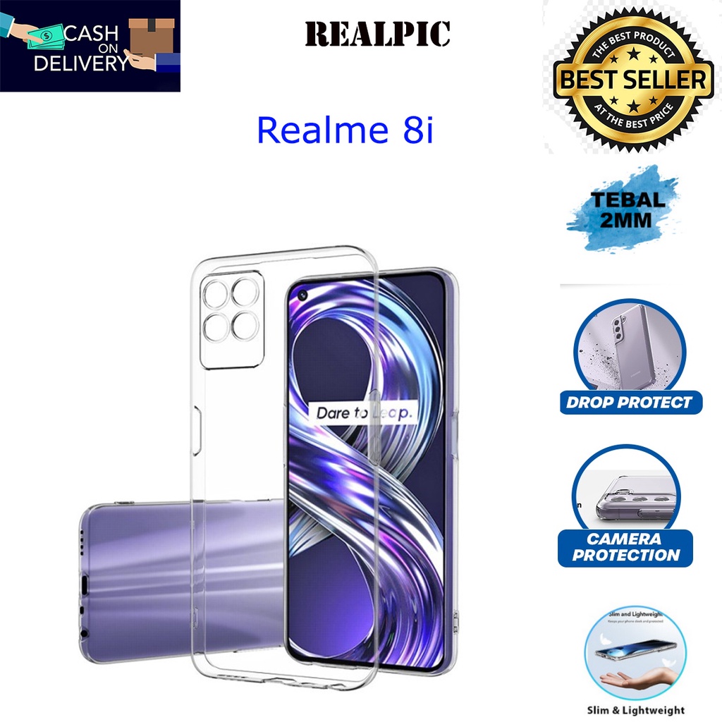 Case Realme 8i Casing Clear HD KETEBALAN 2MM BENING TRANSPARAN TPU Premium Softcase