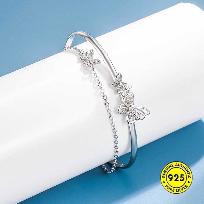 Gelang Wanita Model Butterfly Lapis Ganda Bahan S925 Silver Tahan Air Non Karat U1009