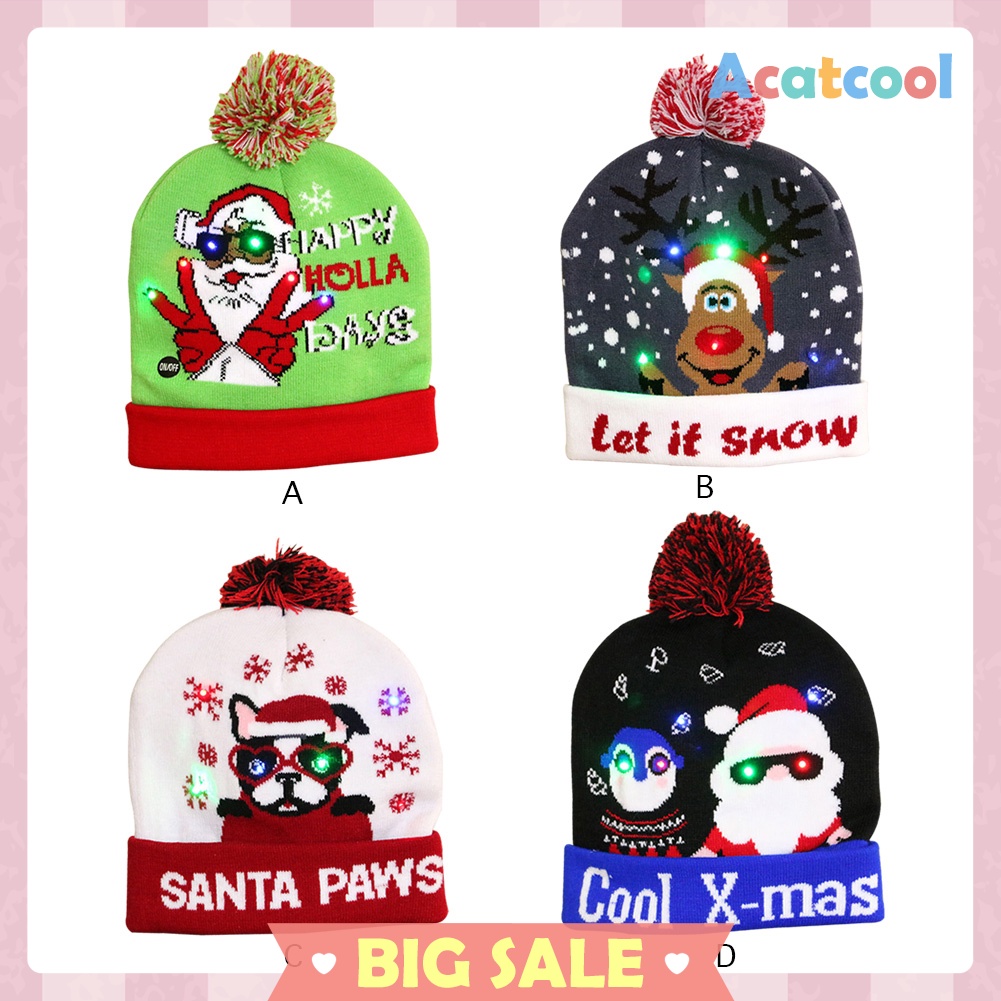 LED Christmas Knitted Hat Glowing Beanie Light-up Cap for New Year Party