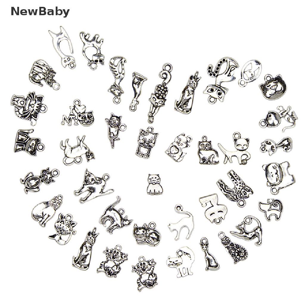 42 Pcs Liontin Bentuk Hewan Kucing Warna Silver Gaya Vintage Untuk Membuat Perhiasan