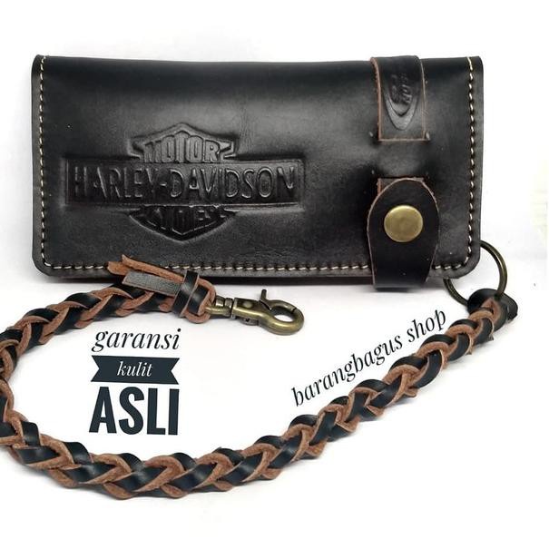 DOMPET PANJANG FULL KULIT ASLI 100% HARLEY KANCING LUAR PLUS PENGAMAN