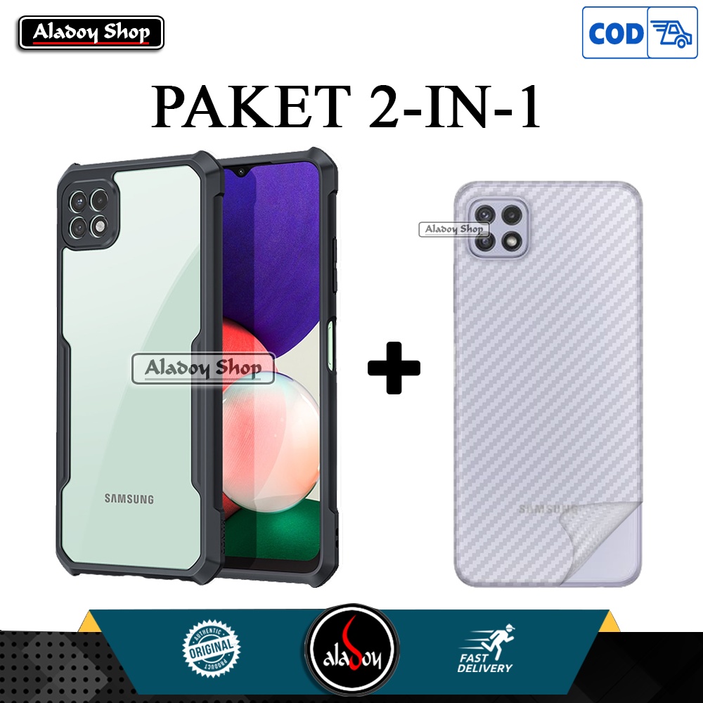 Case Samsung A22 5G 2021 Casing Transparent + Skin Carbon 3D