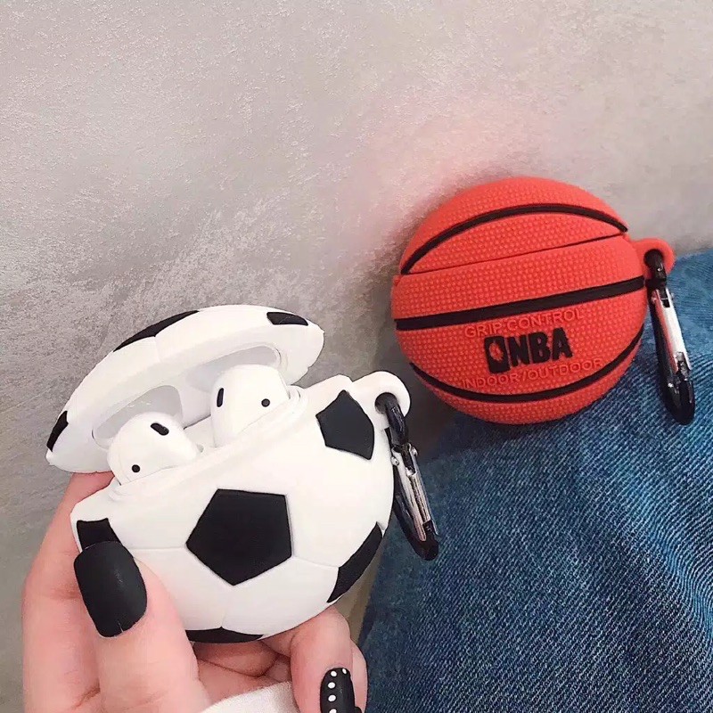 airpod case bola basket nba sepak bola oranye putih hobi