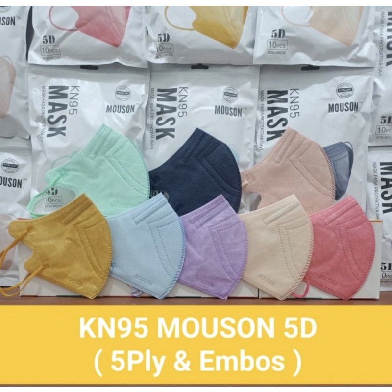 Masker MOUSON KN95 Pro / 5D Model Terbaru ORIGINAL EMBOSS 5ply 1pack isi 10pcs Tali Senada