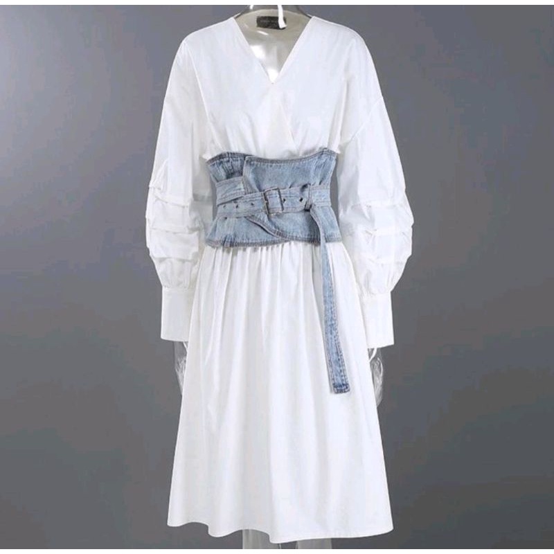 tag dress with denim obi belt