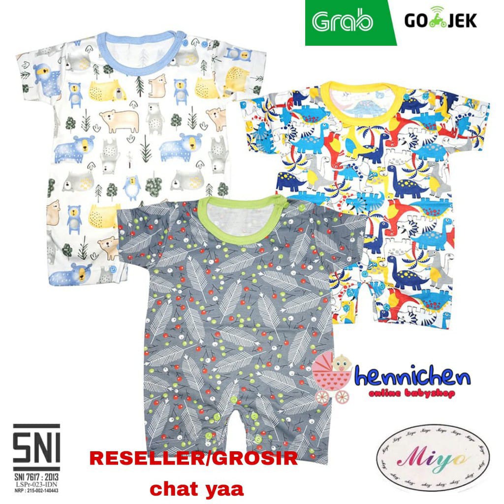 MIYO Baju Kodok Segiempat  Romper Bayi  Motir Lengkap Newborn (0-3M)