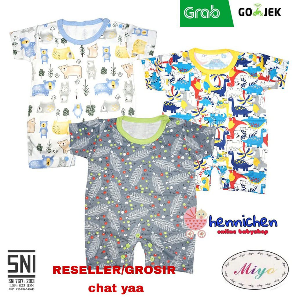 MIYO Baju Kodok Segiempat  Romper Bayi  Motir Lengkap Newborn (0-3M)