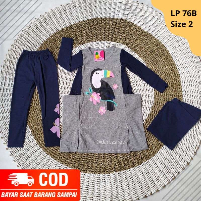 LITTLE PINEAPPLE || ONE SET MUSLIM CELANA PANJANG BALITA BAHAN KATUN SPANDEX LP 76B BAJU MUSLIM SET 